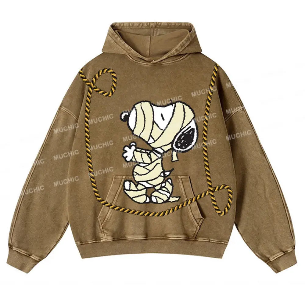 Muchic Unisex ’Dog’ Fun Graphic Print Long Sleeve Plush Thickening Hoodie Beige / S