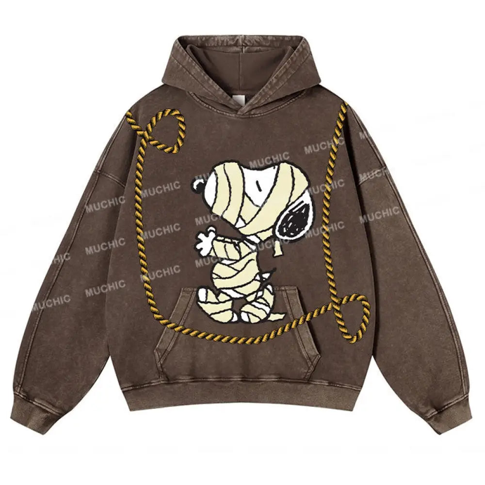 Muchic Unisex ’Dog’ Fun Graphic Print Long Sleeve Plush Thickening Hoodie Brown / S