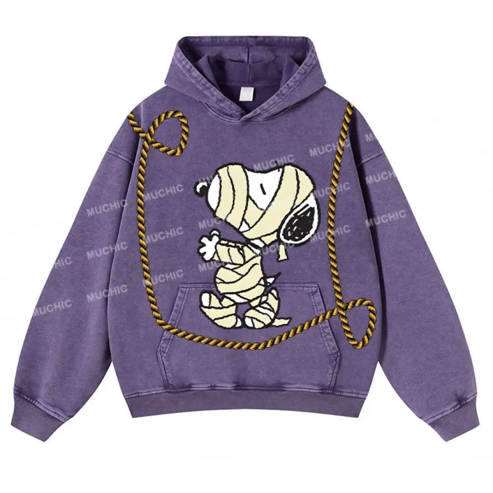 Muchic Unisex ’Dog’ Fun Graphic Print Long Sleeve Plush Thickening Hoodie Dark Purple / S