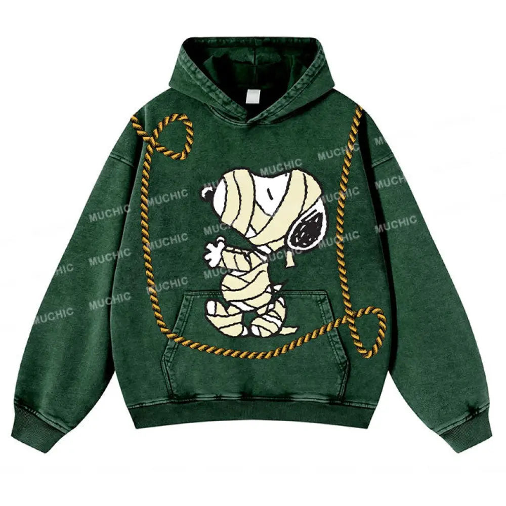 Muchic Unisex ’Dog’ Fun Graphic Print Long Sleeve Plush Thickening Hoodie Green / S