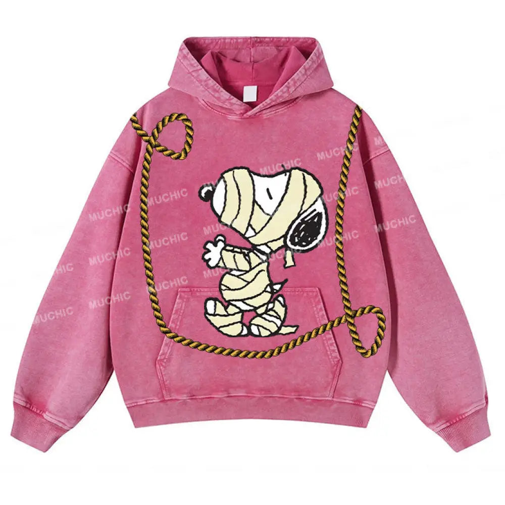 Muchic Unisex ’Dog’ Fun Graphic Print Long Sleeve Plush Thickening Hoodie Pink / S