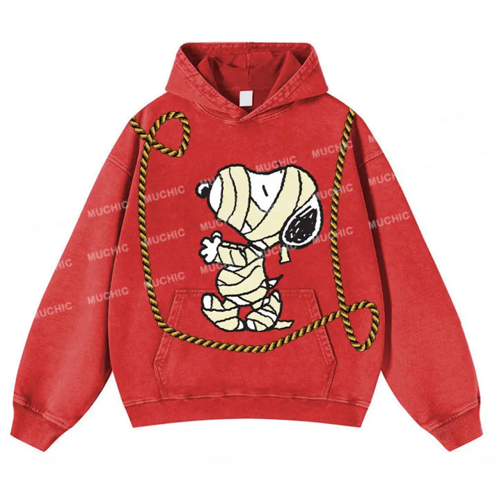 Muchic Unisex ’Dog’ Fun Graphic Print Long Sleeve Plush Thickening Hoodie Red / S