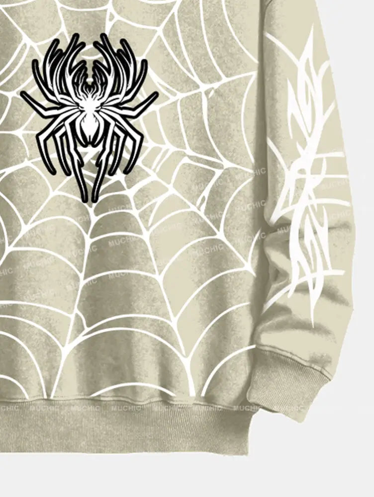 Muchic Unisex Fashion Spider Pattern Printed Round Neck Long Sleeve Sweatshirt Hoodies-Sweatshirts