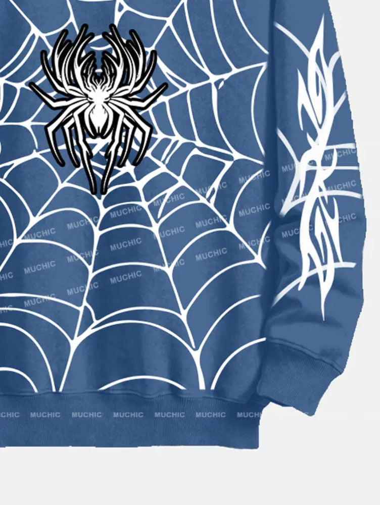 Muchic Unisex Fashion Spider Pattern Printed Round Neck Long Sleeve Sweatshirt Hoodies-Sweatshirts