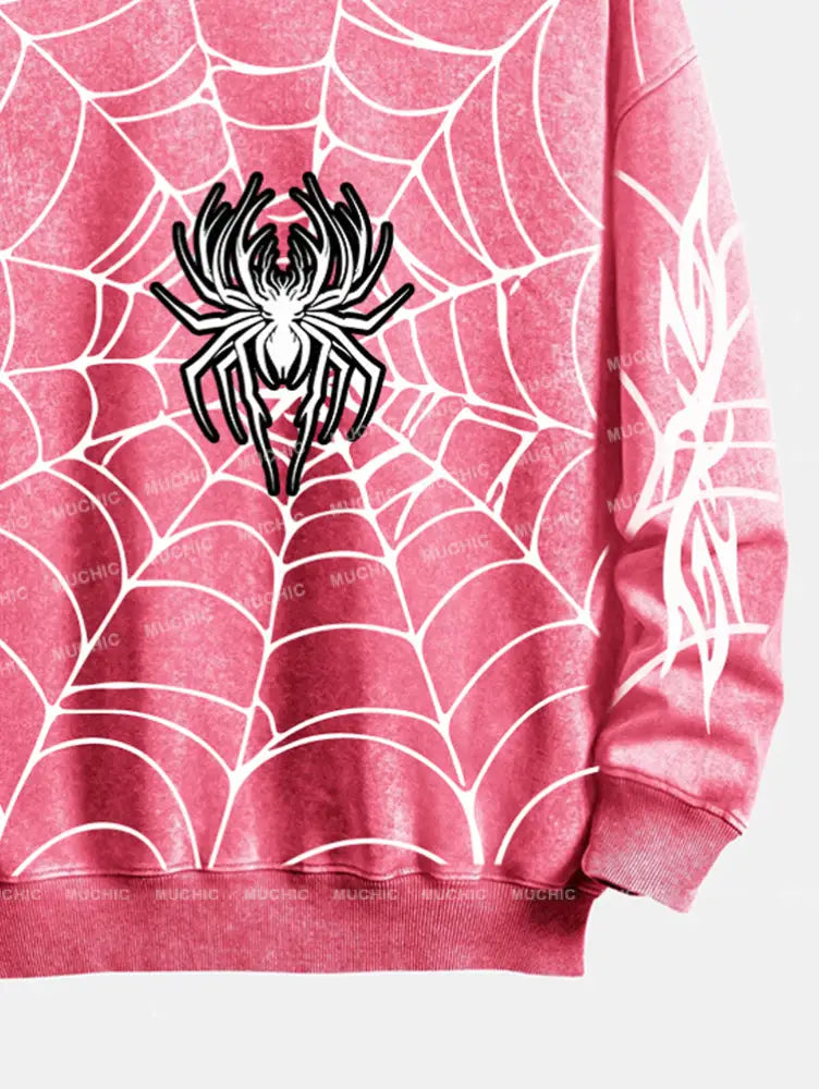 Muchic Unisex Fashion Spider Pattern Printed Round Neck Long Sleeve Sweatshirt Hoodies-Sweatshirts