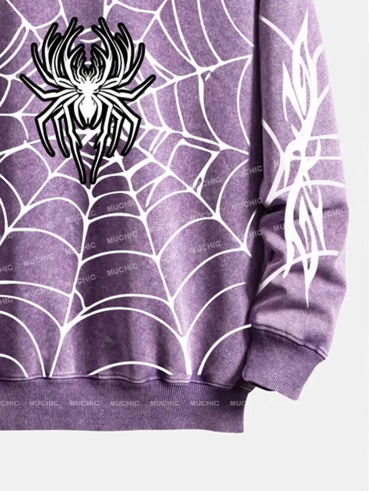 Muchic Unisex Fashion Spider Pattern Printed Round Neck Long Sleeve Sweatshirt Hoodies-Sweatshirts