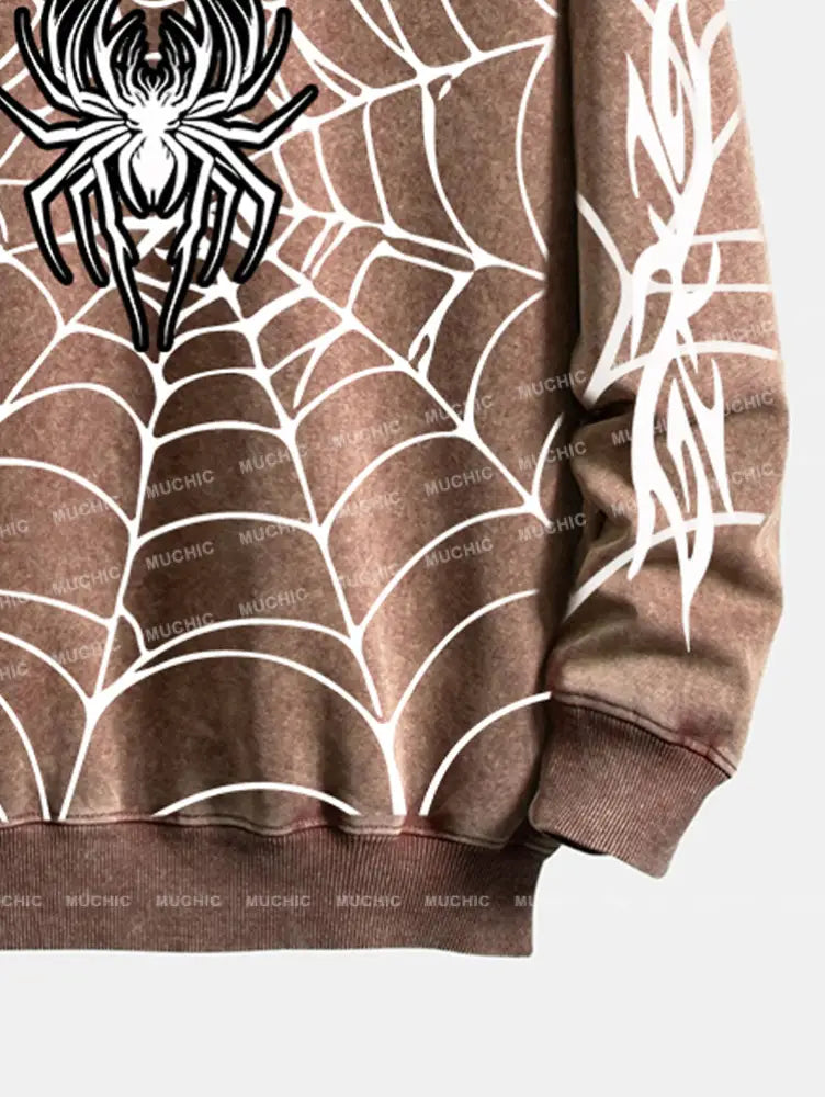 Muchic Unisex Fashion Spider Pattern Printed Round Neck Long Sleeve Sweatshirt Hoodies-Sweatshirts