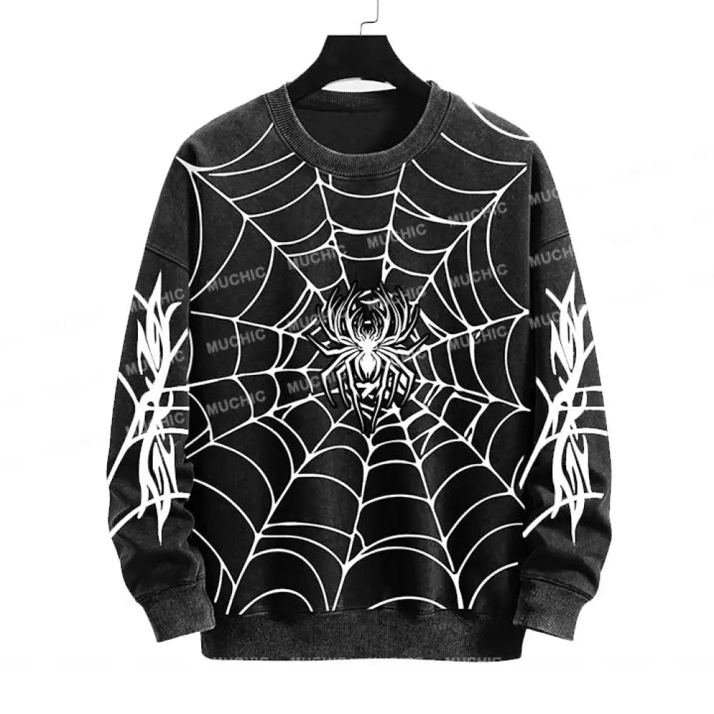 Muchic Unisex Fashion Spider Pattern Printed Round Neck Long Sleeve Sweatshirt Hoodies-Sweatshirts