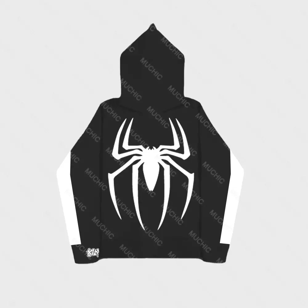 Muchic Unisex Fashion Spider Print Long Sleeve Hoodie Hoodies-Sweatshirts