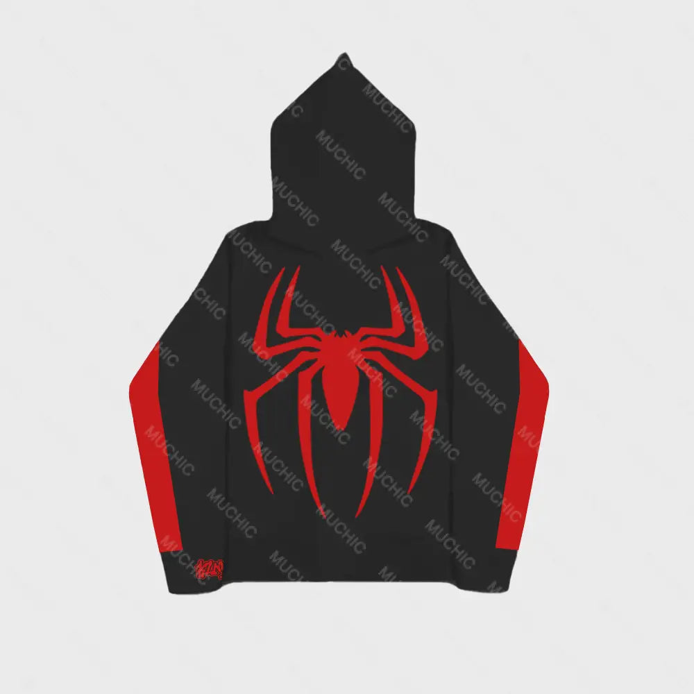 Muchic Unisex Fashion Spider Print Long Sleeve Hoodie Hoodies-Sweatshirts