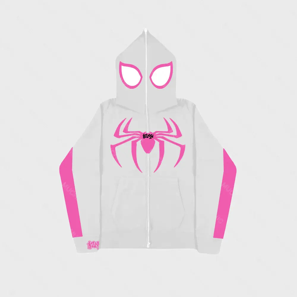 Muchic Unisex Fashion Spider Print Long Sleeve Hoodie Pink / S Hoodies-Sweatshirts