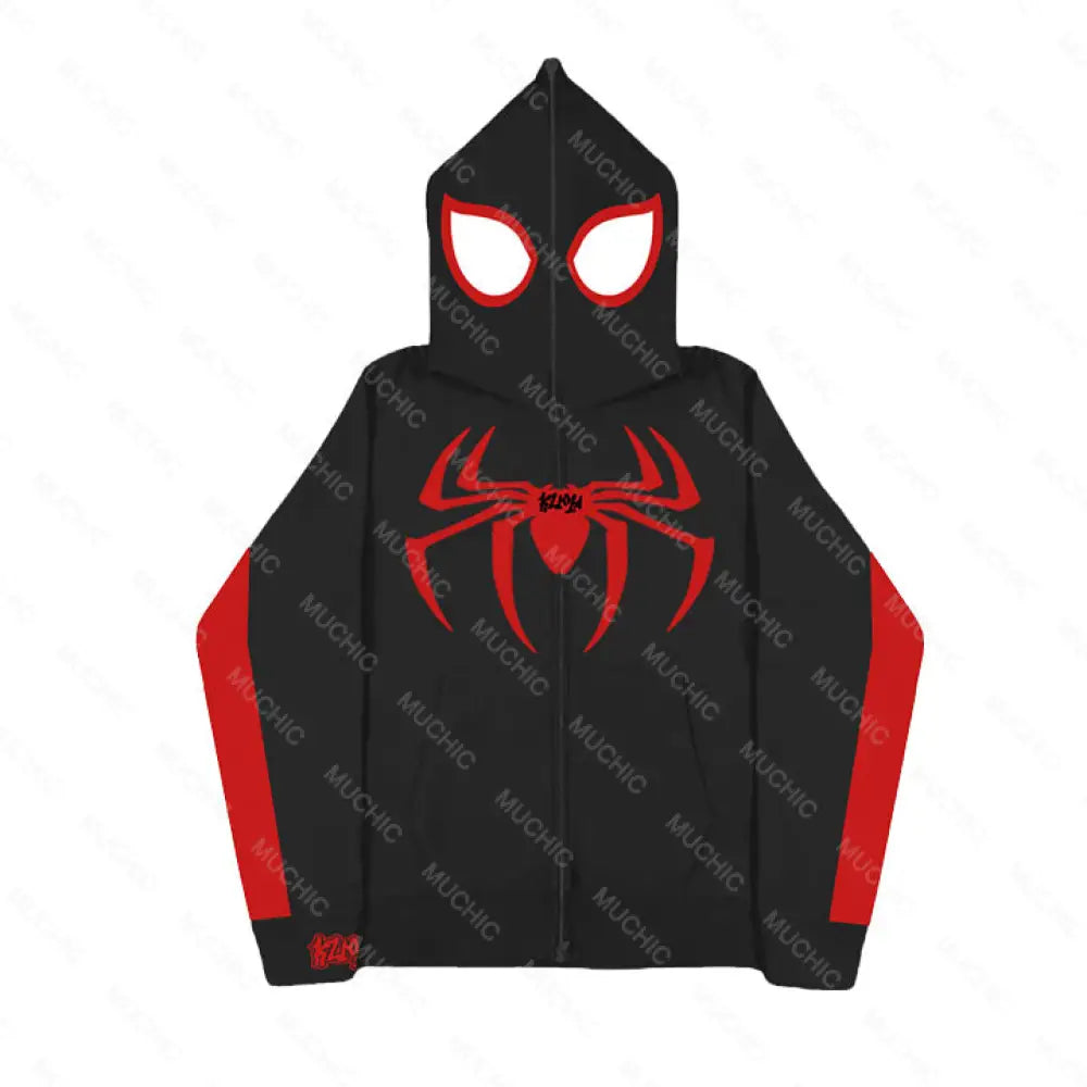 Muchic Unisex Fashion Spider Print Long Sleeve Hoodie Red / S Hoodies-Sweatshirts