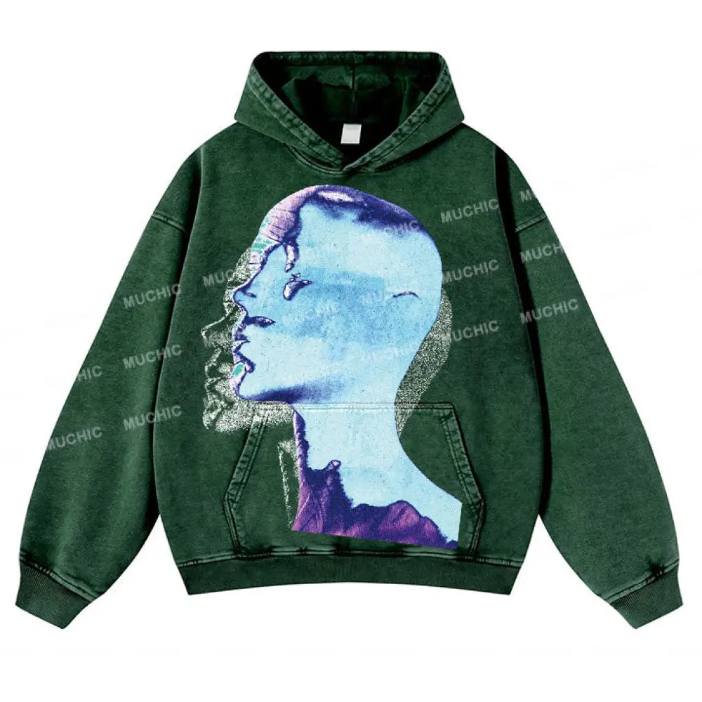 Muchic Unisex ’Funny Heads’ Sports Graphic Print Long Sleeve Hoodie Green / S Hoodies-Sweatshirts