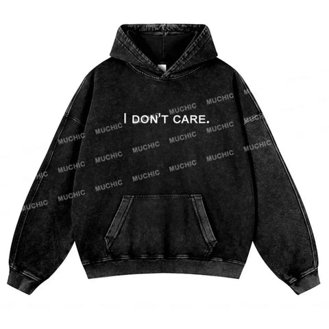 MUCHIC Unisex 'I don't care' print long-sleeved  Plush Thickening hooded sweatshirt