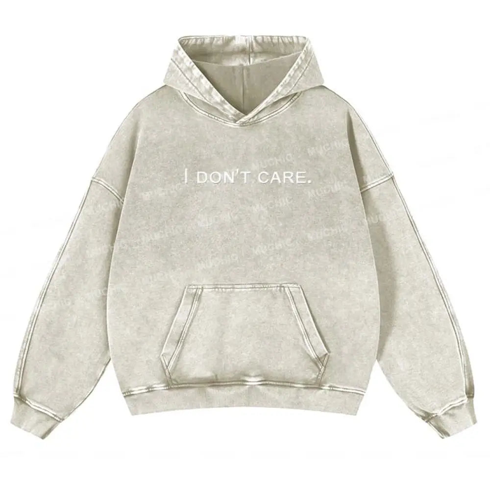 Muchic Unisex ’I Don’t Care’ Print Long-Sleeved Hooded Sweatshirt White / S Hoodies-Sweatshirts