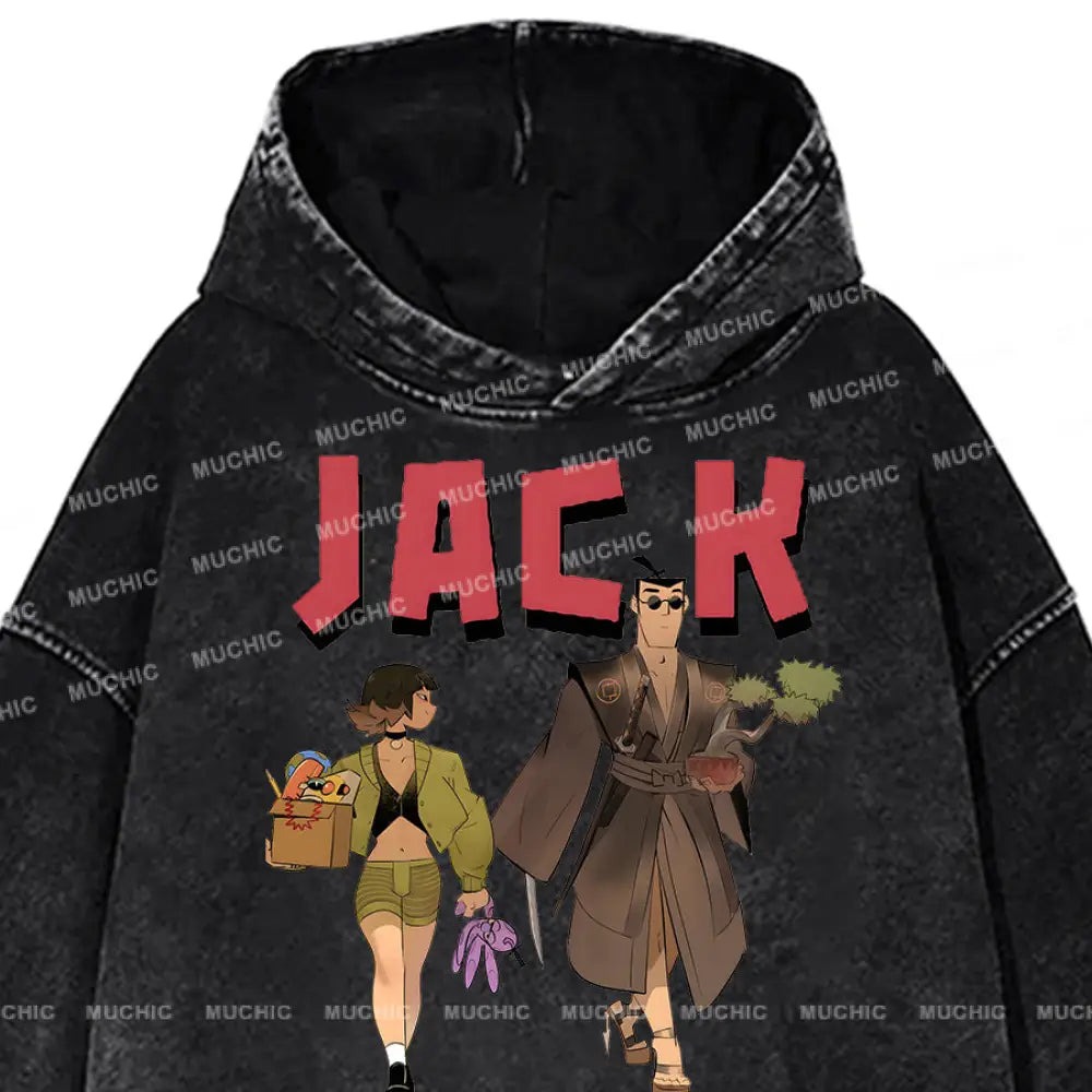 Muchic Unisex ’Jack’ Anime Cartoon Retro Fashion Pattern Print Long Sleeve Hooded Sweater