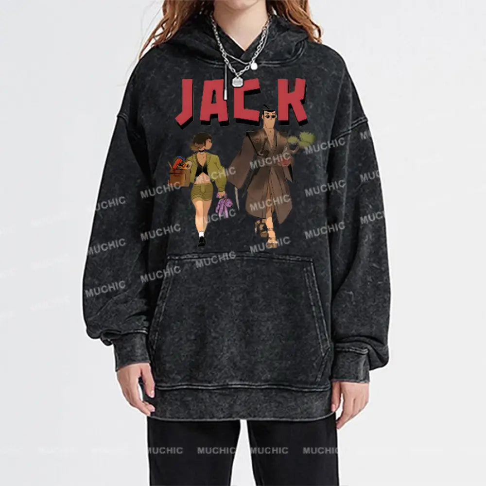 Muchic Unisex ’Jack’ Anime Cartoon Retro Fashion Pattern Print Long Sleeve Hooded Sweater