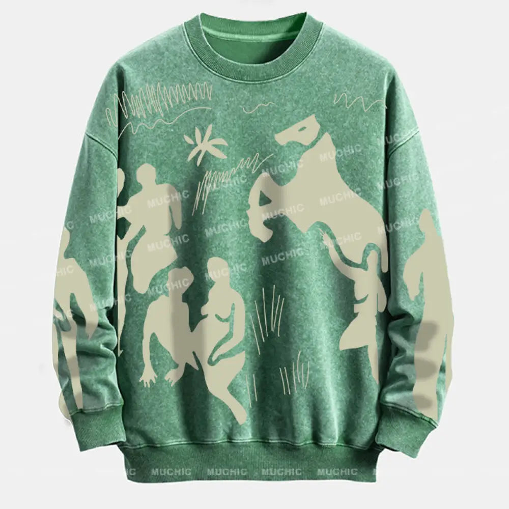 Muchic Unisex ’La Ghodise Jean’ Fun Graphic Print Long Sleeve Crewneck Sweatshirt Green / S