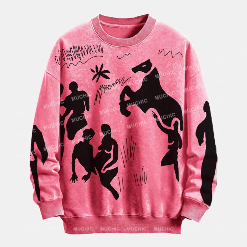 Muchic Unisex ’La Ghodise Jean’ Fun Graphic Print Long Sleeve Crewneck Sweatshirt Pink / S