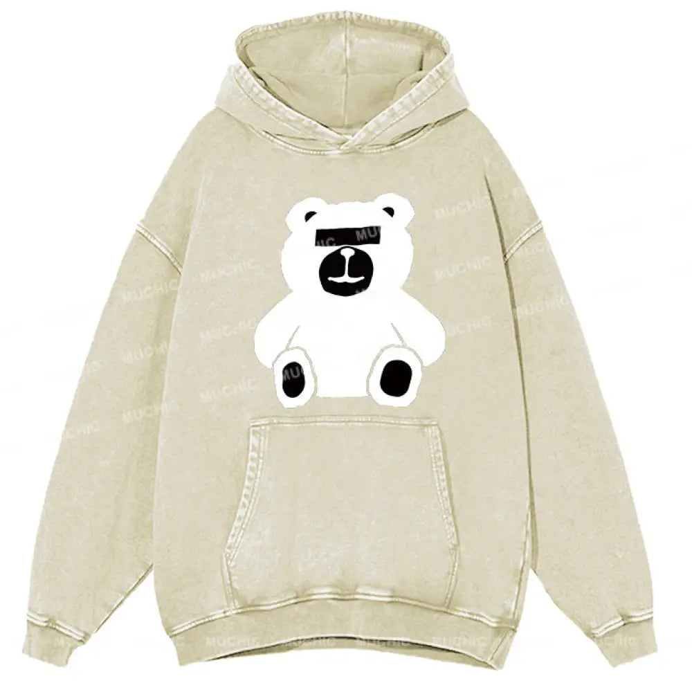 Muchic Unisex ’Little Bear’ Anime Cartoon Retro Fashion Pattern Print Long Sleeve Hooded