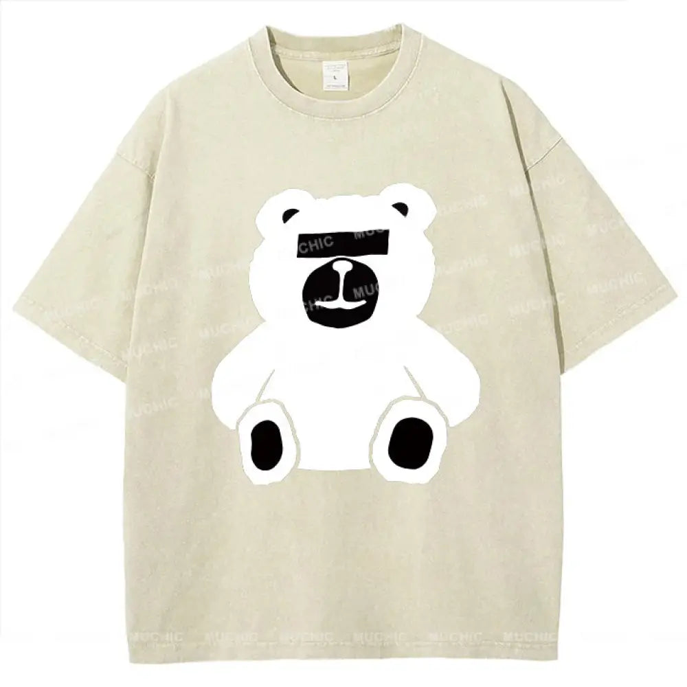 Muchic Unisex ’Little Bear’ Anime Cartoon Retro Fashion Pattern Print Long Sleeve Hooded