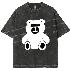 Muchic Unisex "Little Bear" Anime Cartoon Retro Fashion Pattern Print Long Sleeve Hooded Sweater (T-shirt)