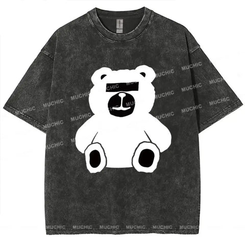 Muchic Unisex "Little Bear" Anime Cartoon Retro Fashion Pattern Print Long Sleeve Hooded Sweater (T-shirt)