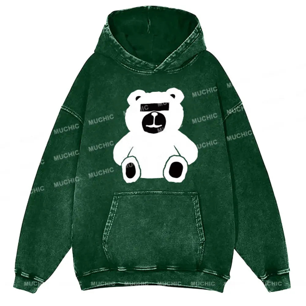 Muchic Unisex ’Little Bear’ Anime Cartoon Retro Fashion Pattern Print Long Sleeve Hooded