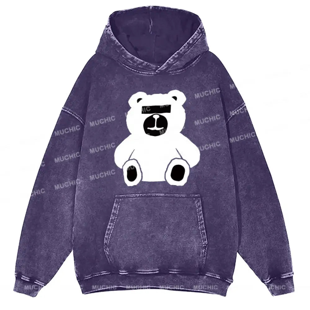 Muchic Unisex ’Little Bear’ Anime Cartoon Retro Fashion Pattern Print Long Sleeve Hooded