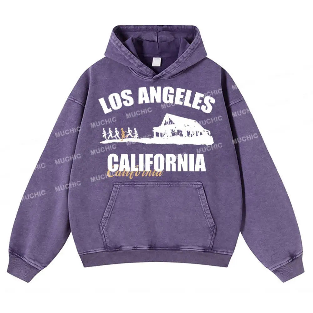 Muchic Unisex ’Los Angeles California’ Trendy Graphic Print Long-Sleeve Hooded Sweatshirt