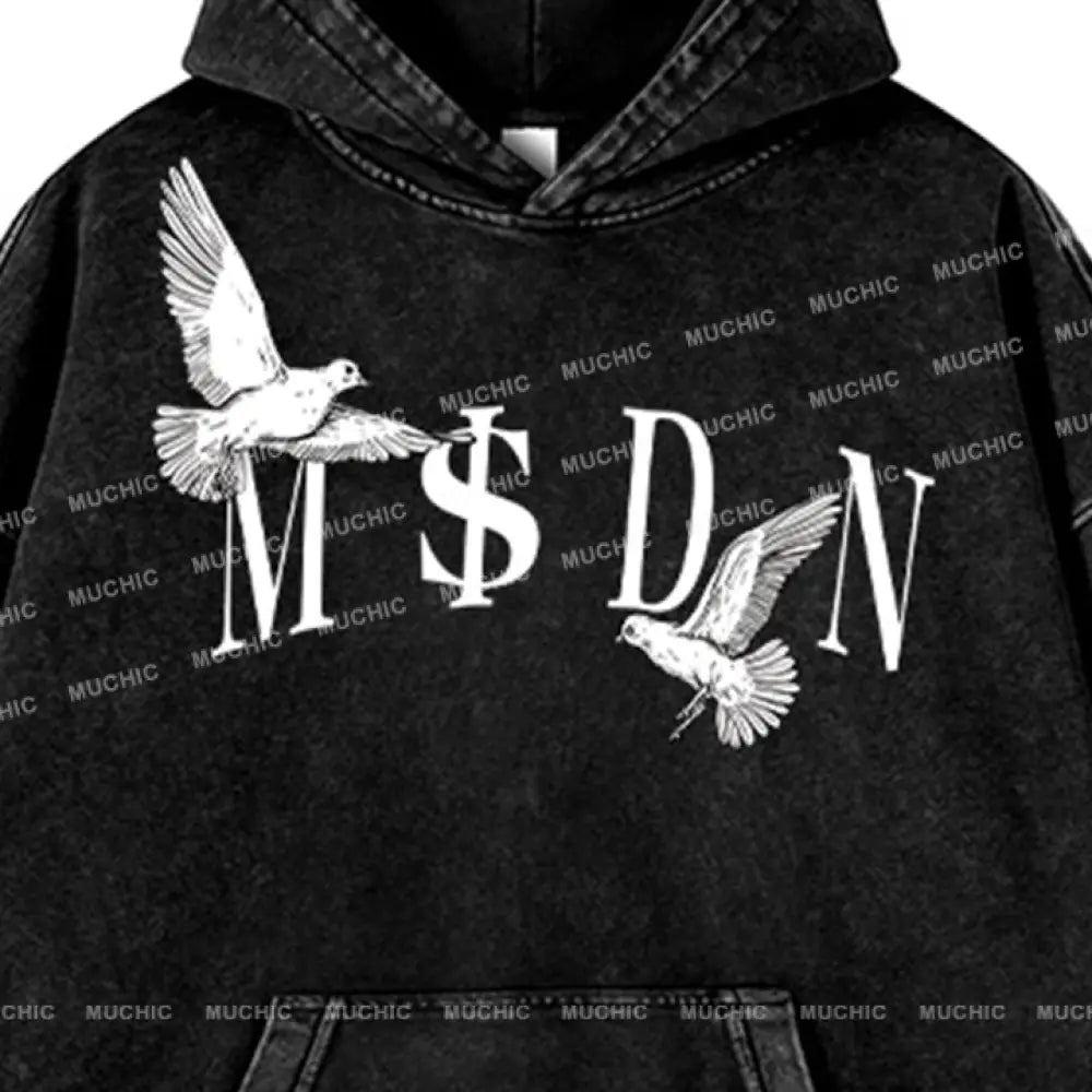 Muchic Unisex ’M$Dn’ Fashion Graphic Print Long Sleeve Hoodie Hoodies-Sweatshirts