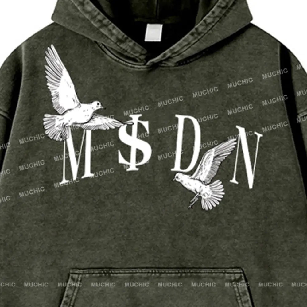 Muchic Unisex ’M$Dn’ Fashion Graphic Print Long Sleeve Hoodie Hoodies-Sweatshirts