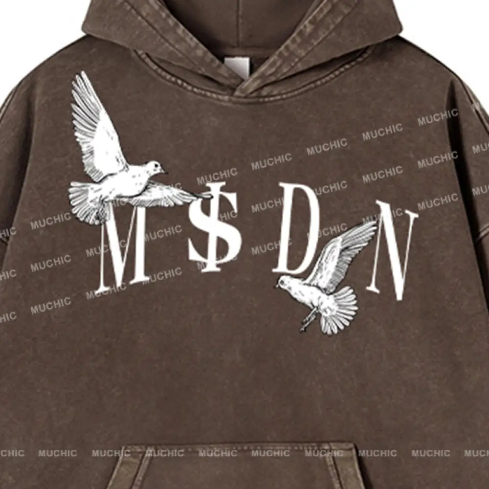 Muchic Unisex ’M$Dn’ Fashion Graphic Print Long Sleeve Hoodie Hoodies-Sweatshirts