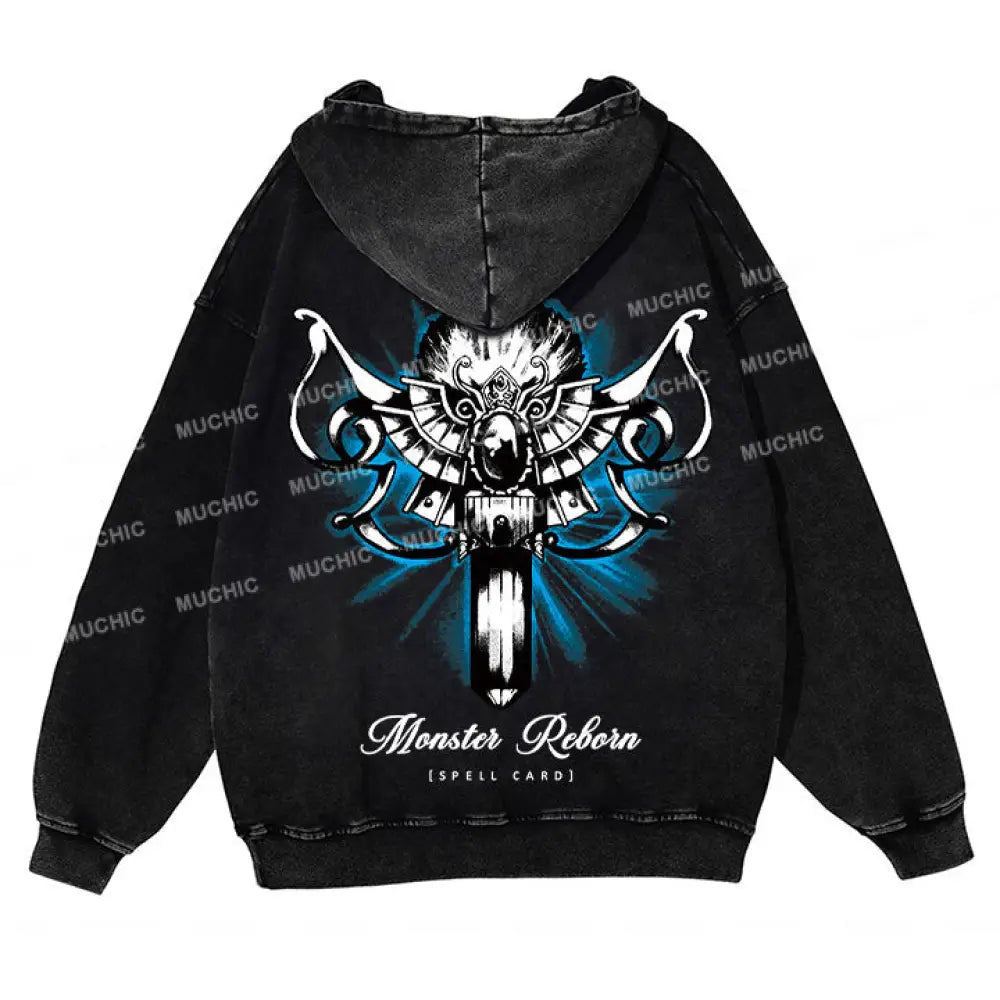 Muchic Unisex ’Monster Reborn’ Graphic Print Long Sleeve Hoodie Black / S Hoodies-Sweatshirts