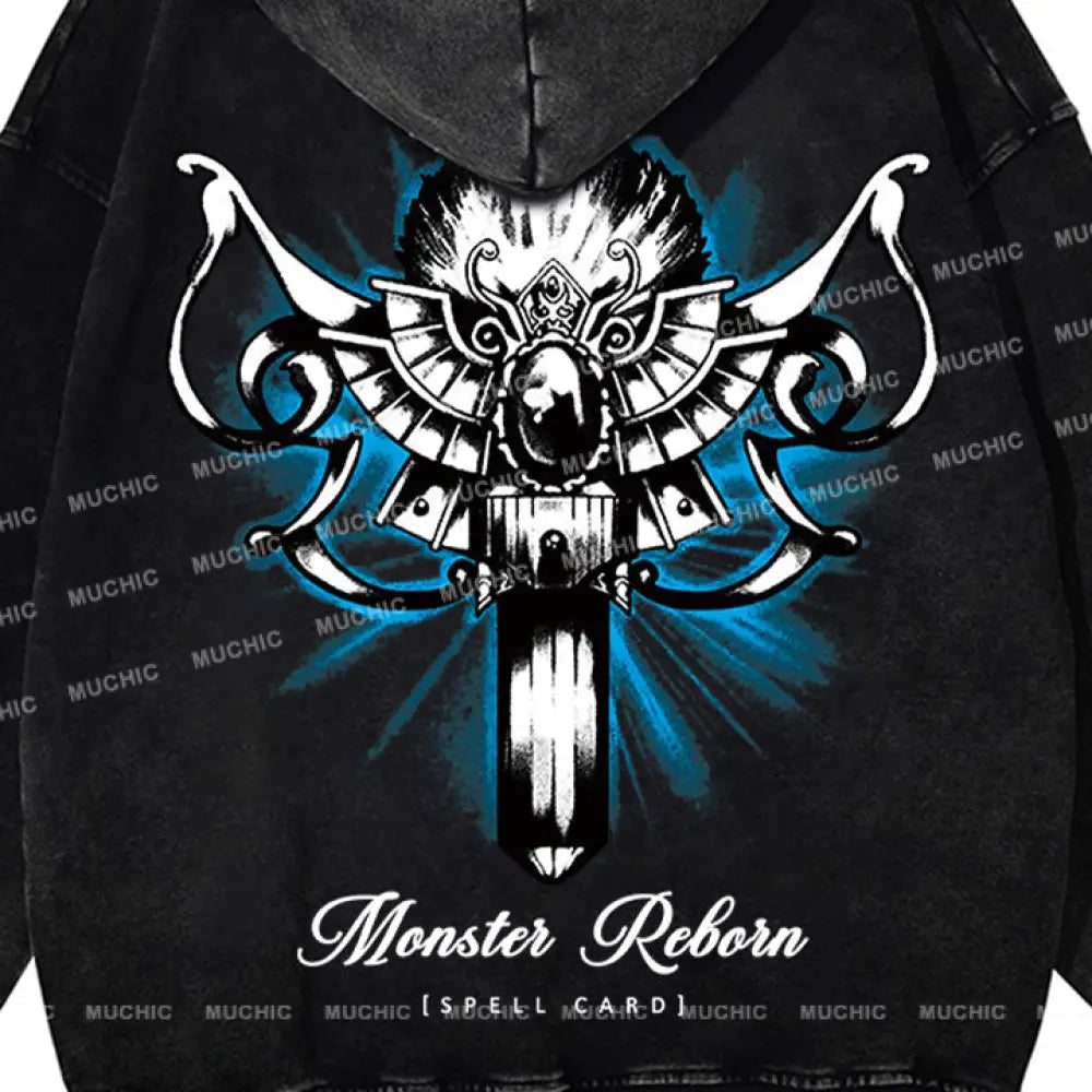 Muchic Unisex ’Monster Reborn’ Graphic Print Long Sleeve Hoodie Hoodies-Sweatshirts