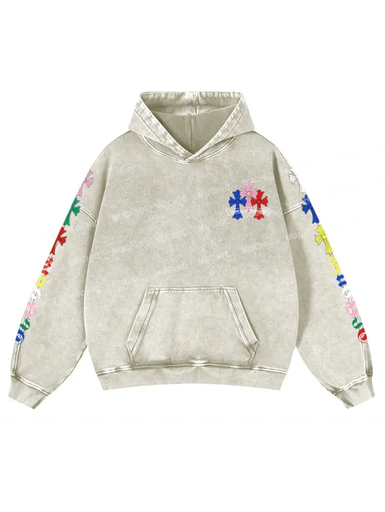 Muchic Unisex ’Multicolor Cross’ Fashion Graphic Print Long Sleeve Hooded Sweatshirt