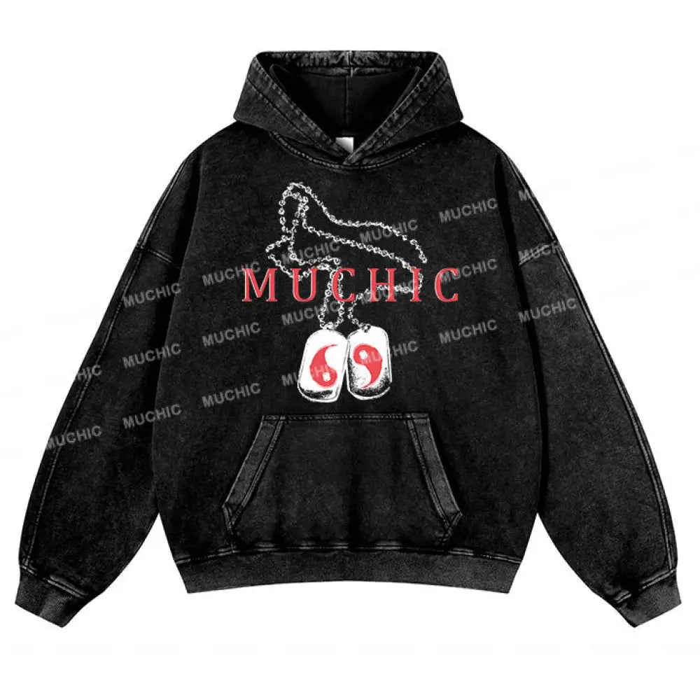 Muchic Unisex ’Necklace’ Fun Graphic Print Long Sleeve Plush Thickening Hoodie Black / S