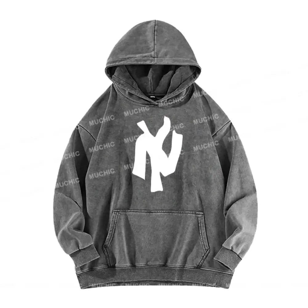 Muchic Unisex ’Ny’ Fashion Graphic Print Long Sleeve Hoodie Gray / S Hoodies-Sweatshirts