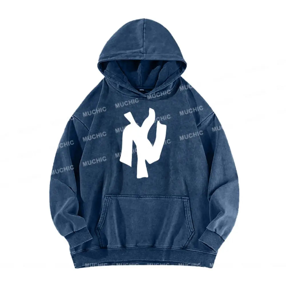 Muchic Unisex ’Ny’ Fashion Graphic Print Long Sleeve Hoodie Navy / S Hoodies-Sweatshirts