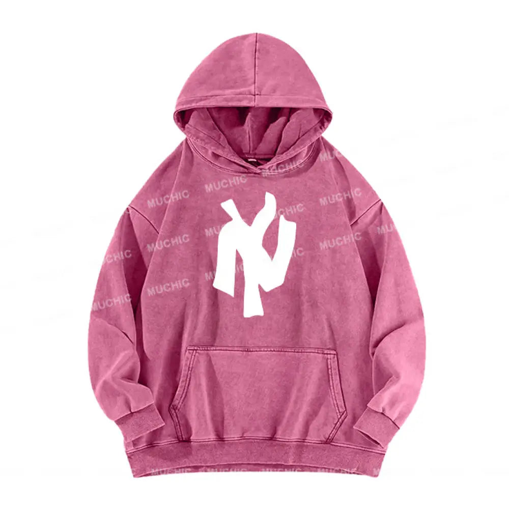 Muchic Unisex ’Ny’ Fashion Graphic Print Long Sleeve Hoodie Pink / S Hoodies-Sweatshirts