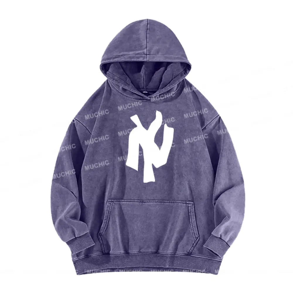 Muchic Unisex ’Ny’ Fashion Graphic Print Long Sleeve Hoodie Purple / S Hoodies-Sweatshirts