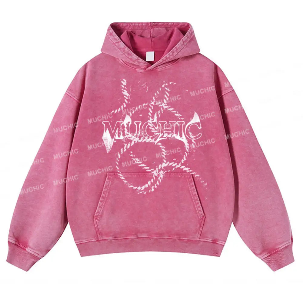 Muchic Unisex Original Graphic Print Long Sleeve Hooded Sweatshirt Pink / S Hoodies-Sweatshirts