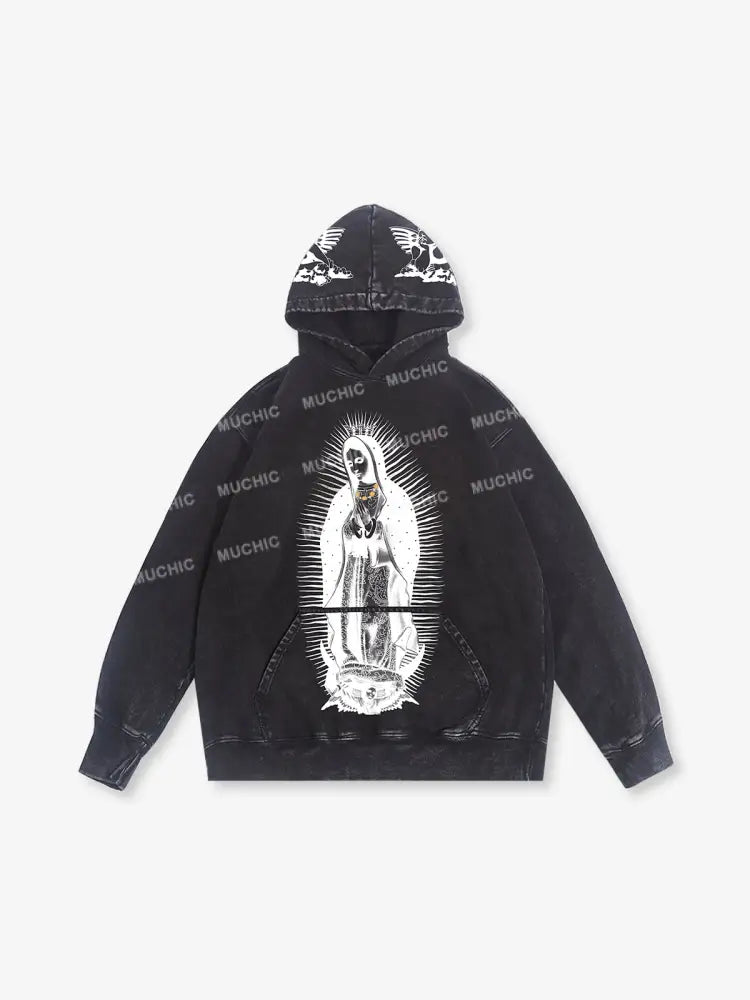 Muchic Unisex Our Lady Of Guadalupe Fashion Print Long Sleeve Hoodie Black / M Hoodies-Sweatshirts