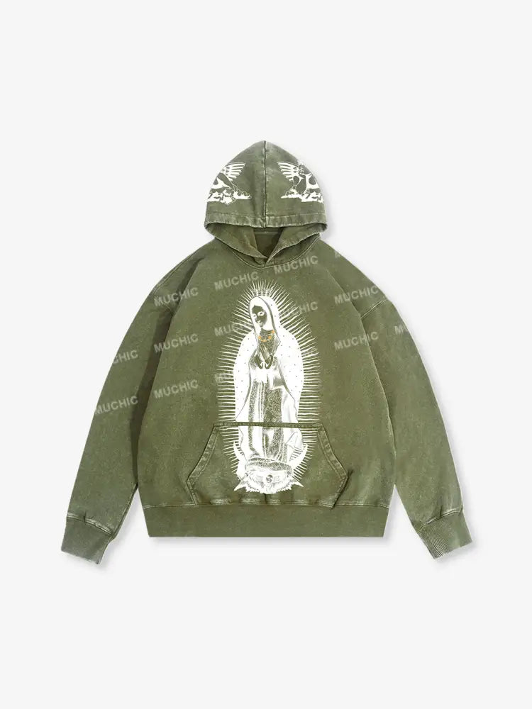 Muchic Unisex Our Lady Of Guadalupe Fashion Print Long Sleeve Hoodie Green / M Hoodies-Sweatshirts