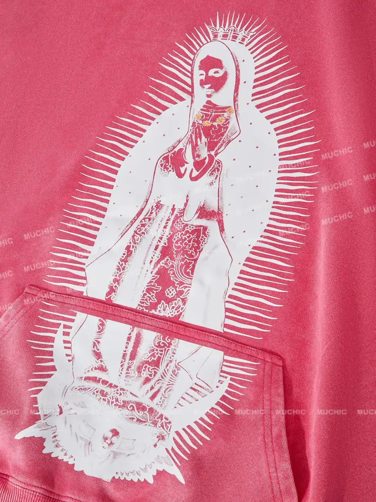 Muchic Unisex Our Lady Of Guadalupe Fashion Print Long Sleeve Hoodie Hoodies-Sweatshirts