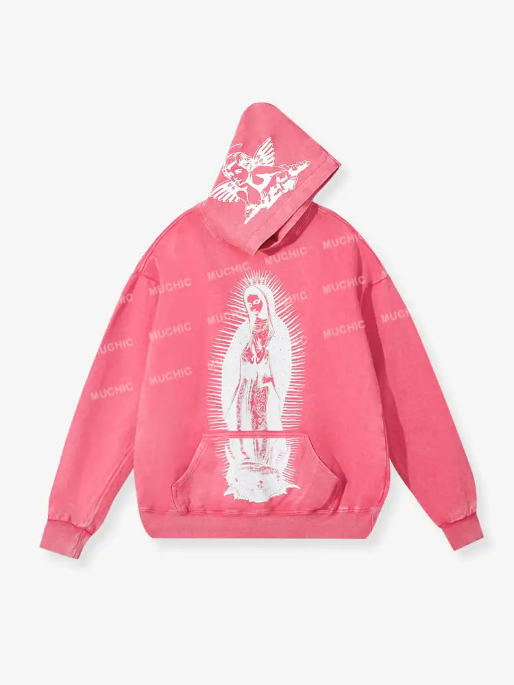 Muchic Unisex Our Lady Of Guadalupe Fashion Print Long Sleeve Hoodie Pink / M Hoodies-Sweatshirts