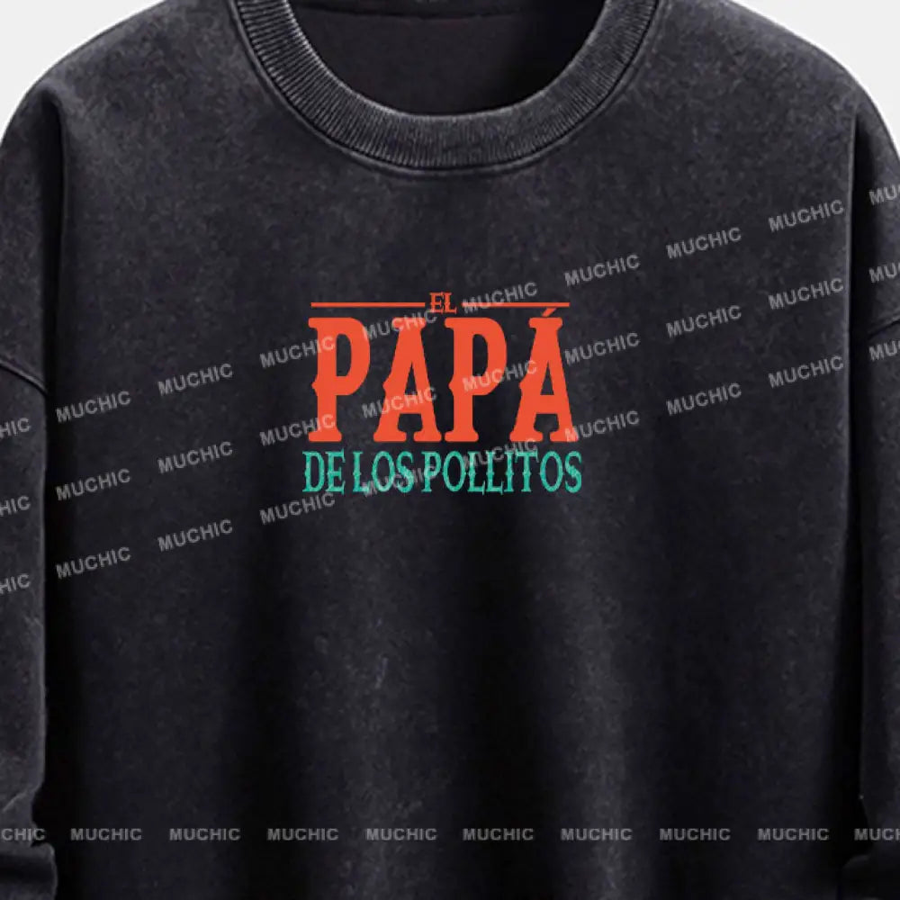 Muchic Unisex ’Papa’ Graphic Print Plush Thickened Long-Sleeved Sweatshirt (T-Shirt)