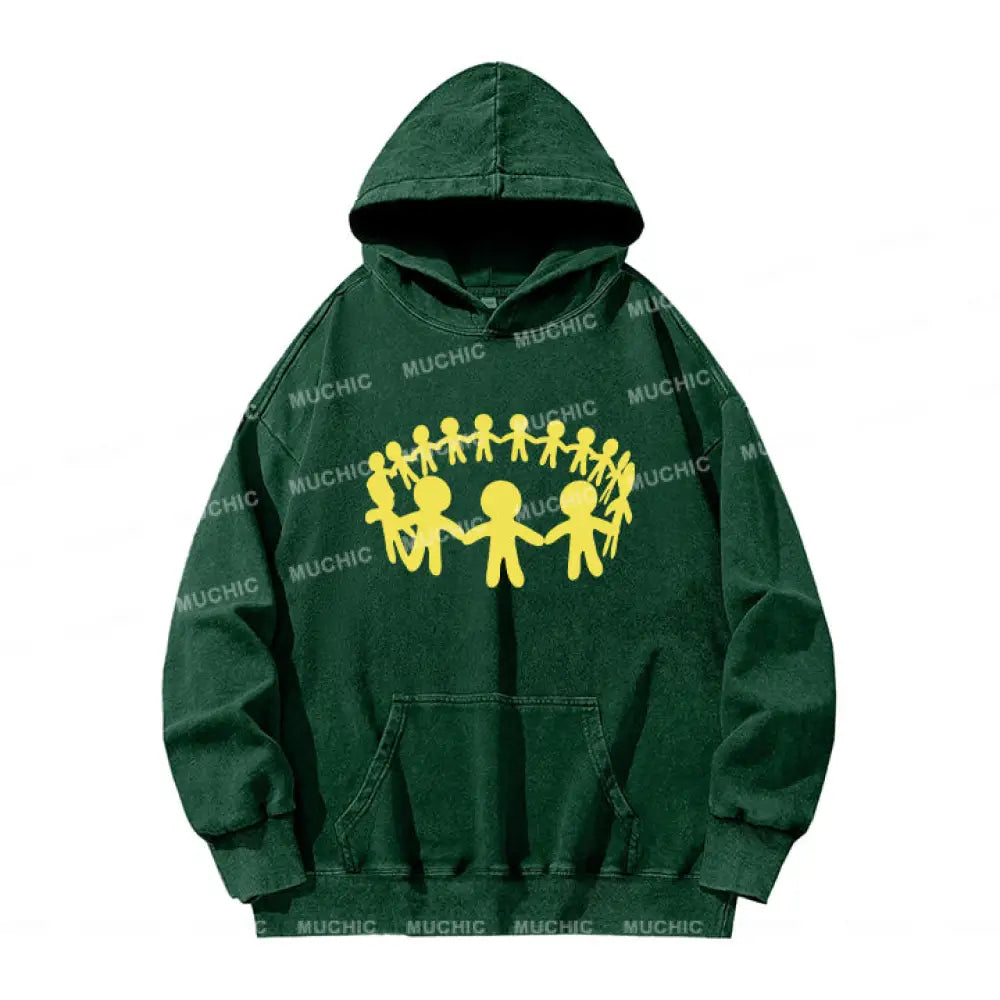 Muchic Unisex ’Paper Cut Circle People’ Fashion Graphic Print Long Sleeve Hoodie Green / S