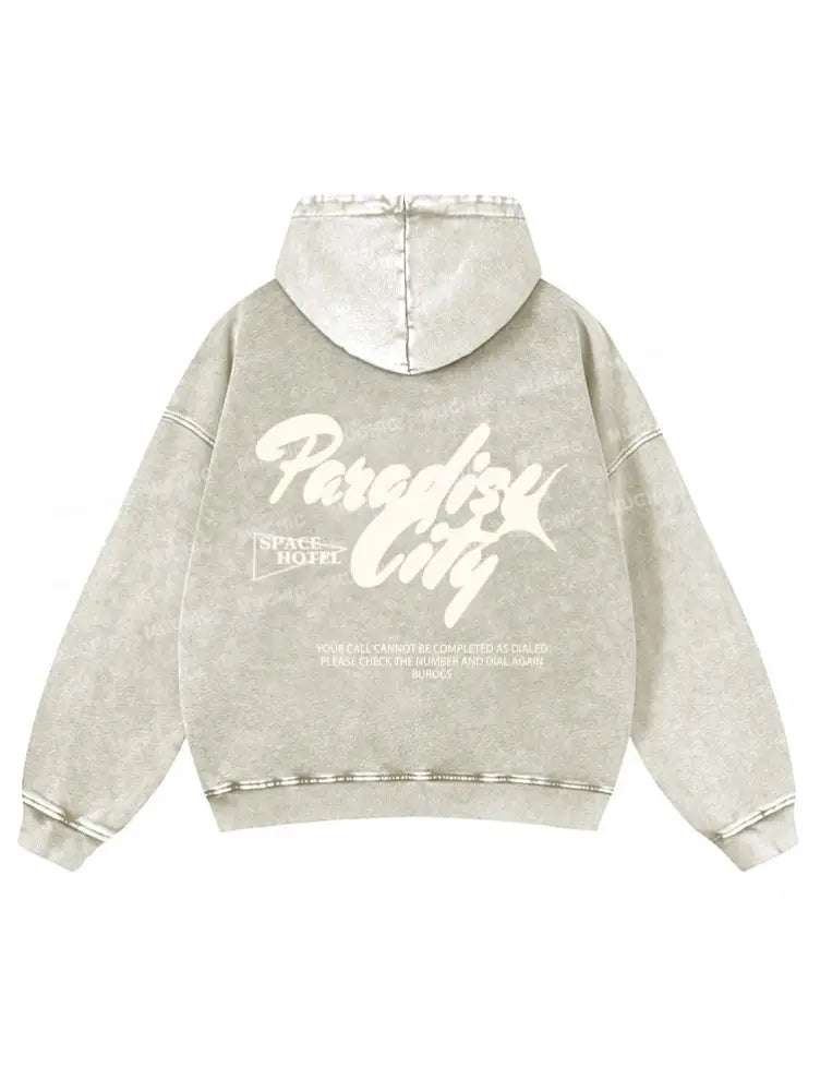 Muchic Unisex ’Paradise City’ Trendy Graphic Print Long Sleeve Hooded Sweatshirt White / S