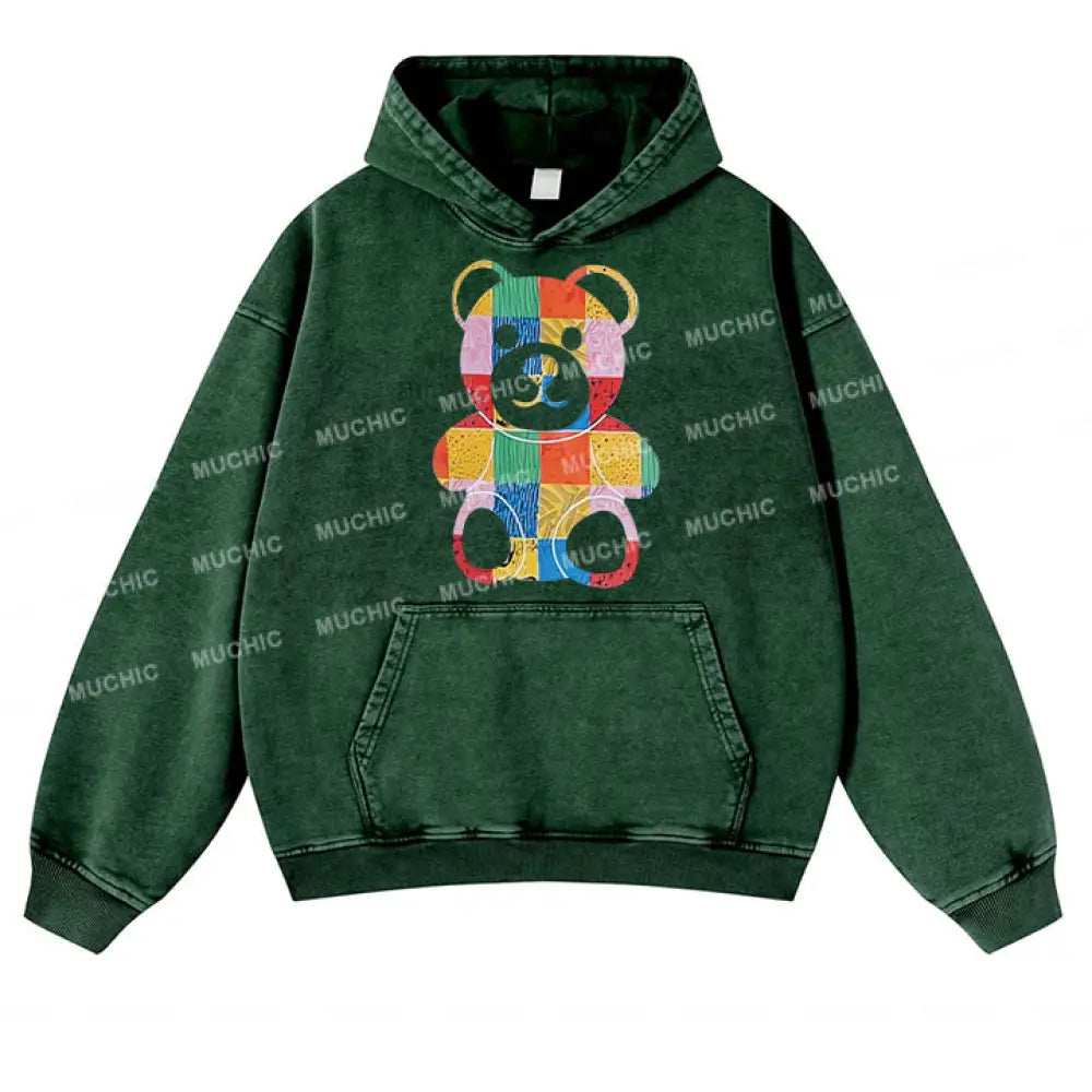 Muchic Unisex ’Pattern Bear’ Fashion Graphic Print Long Sleeve Hoodie Green / S Hoodies-Sweatshirts